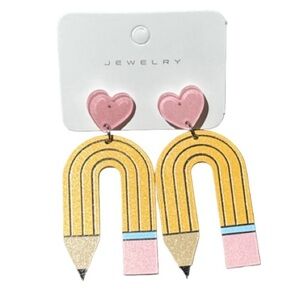 Teacher Student Heart Pencil Drop Earrings